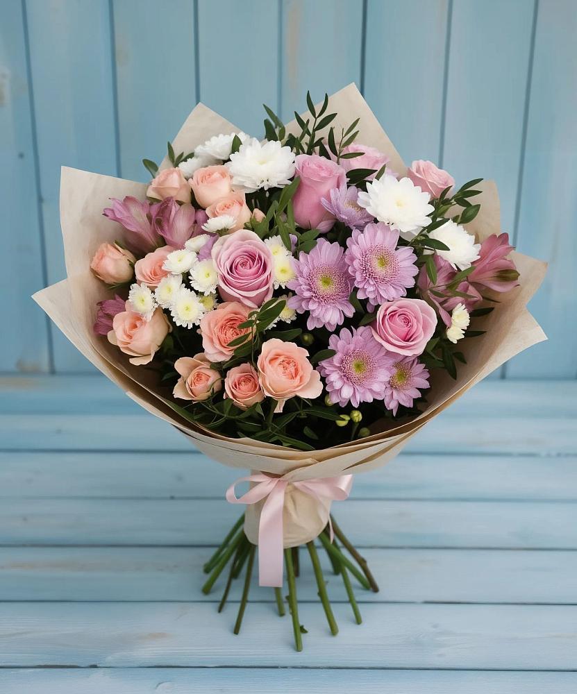 Букет цветов из: Хризантемы, Розы и Альстромерии в Светлом Калининградской области