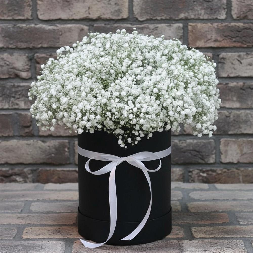 Цветочная композиция из Гипсофила в шляпной коробке в Светлом Калининградской области