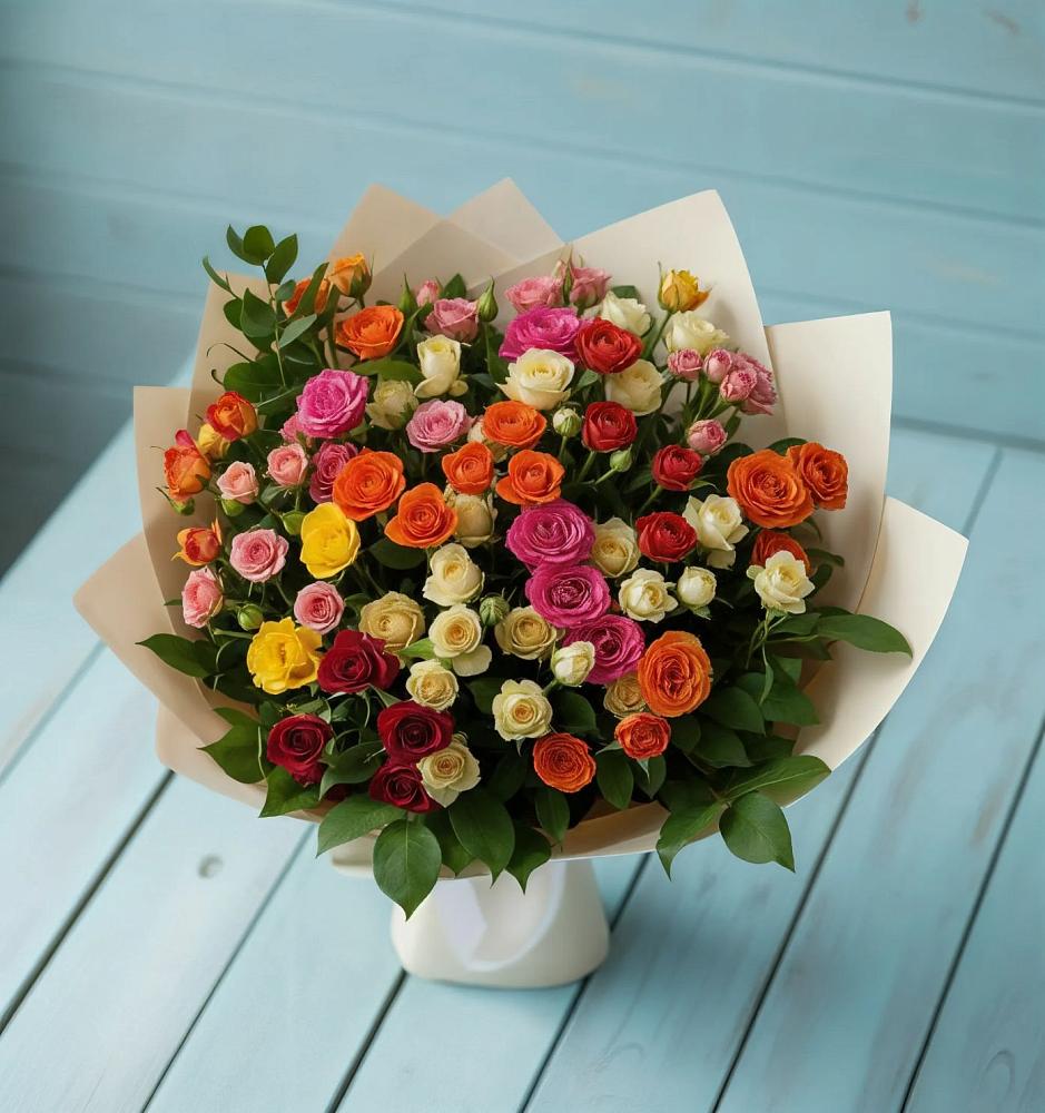 Букет Микс из разноцветных кустовых роз в Светлом Калининградской области