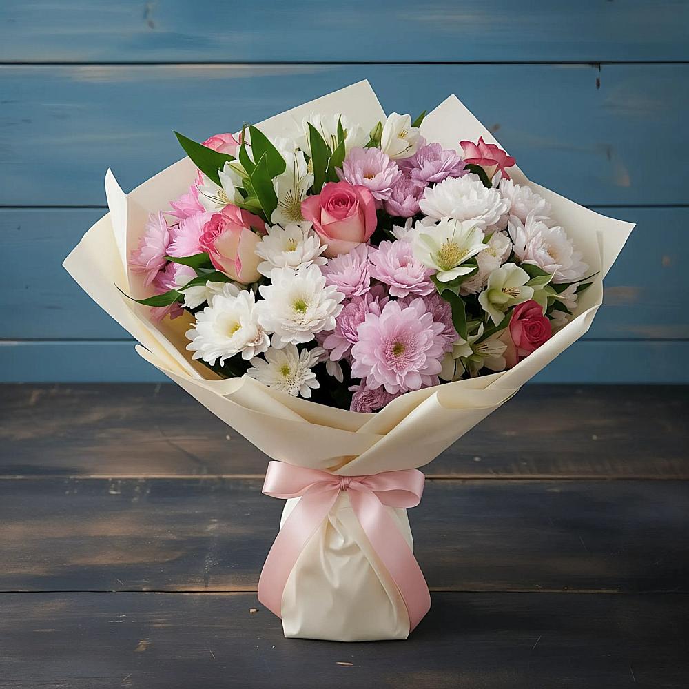 Букет цветов из: Хризантемы, Альстромерии и Розы в Светлом Калининградской области